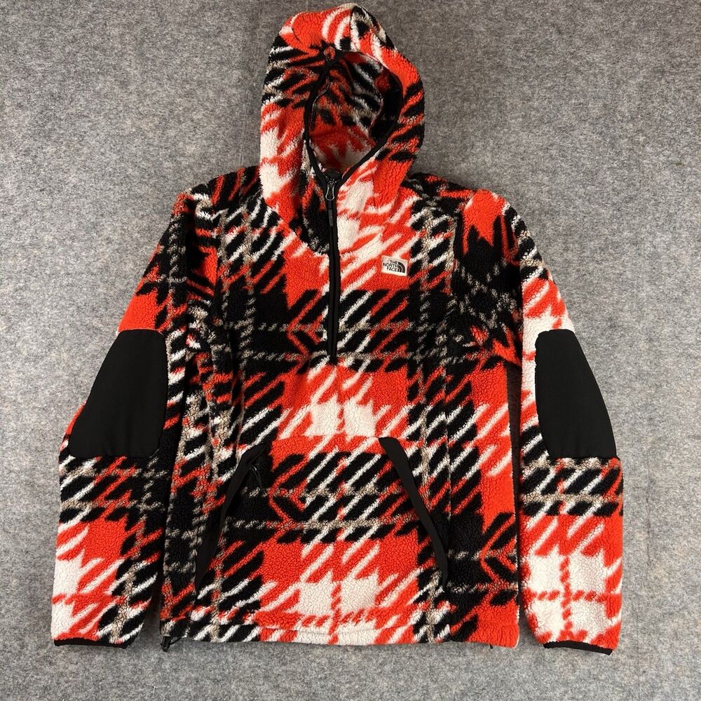The North Face Men’s Fiery Red 1/4 Zip Cabin Fleece PO Hoodie Jacket Size S - Picture 2 of 7